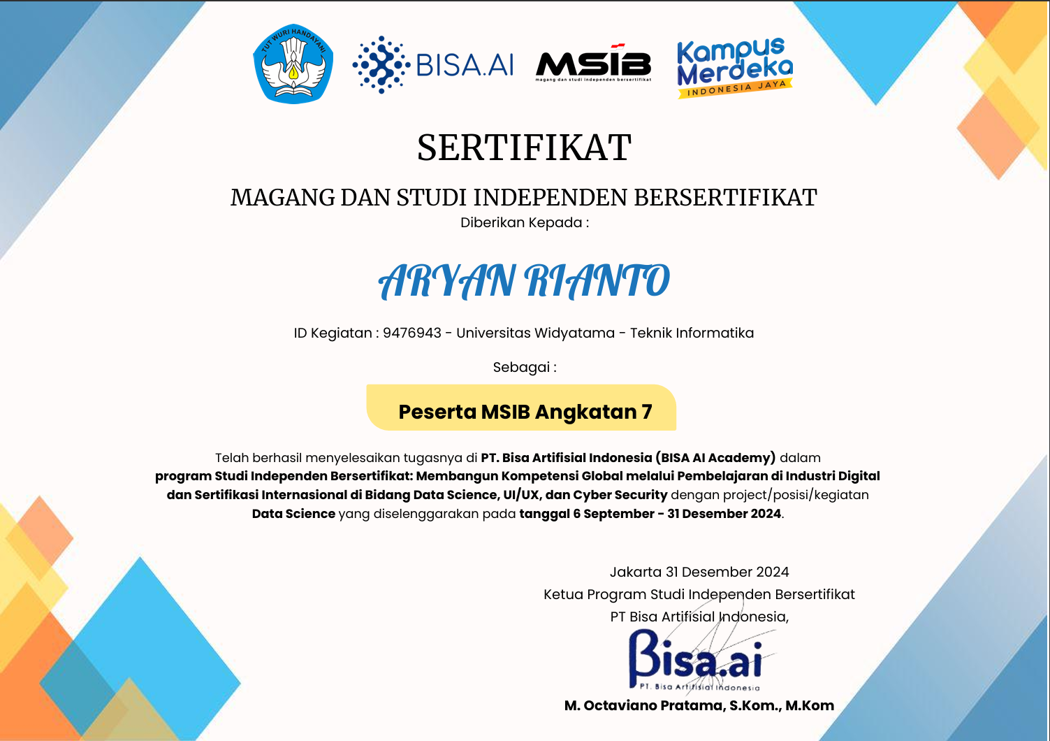 Certificate BISA AI 1/4